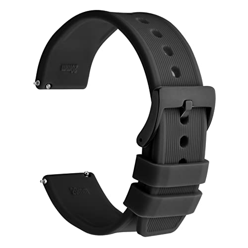 [WOCCI]時計バンド ラバー 18mm 縞模様シリコン腕時計ベルト Quick Release ゴム替えベルト ブラック/ブラックバックル